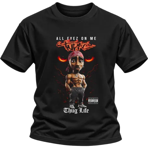 Tupac 2Pac Thug Life 3D върху Тениска — Черно