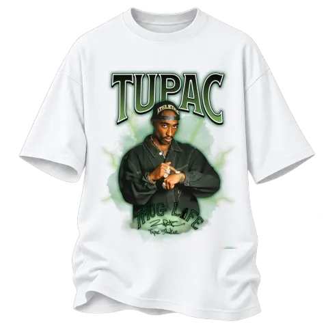 Tupac 2Pac Thug Life върху Овърсайз — Бяло