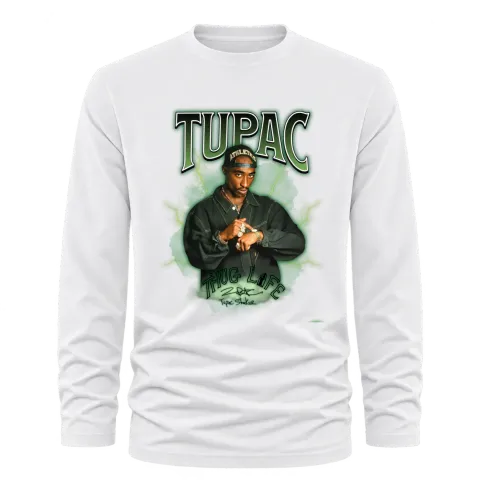 Tupac 2Pac Thug Life върху Тениска с дълъг ръкав — Бяло