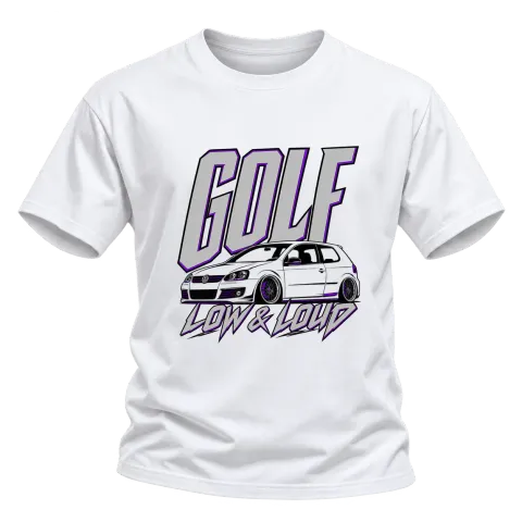 VW Golf Low & Loud върху Тениска — Бяло
