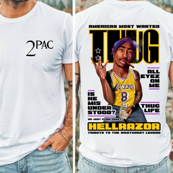 Овърсайз Бяла Мъжка Тениска 2Pac Hellrazor